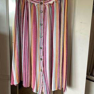 colorful, striped, buttoned, linen midi skirt